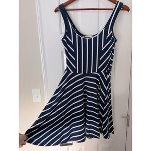 Lush navy & white striped fit & flare dress